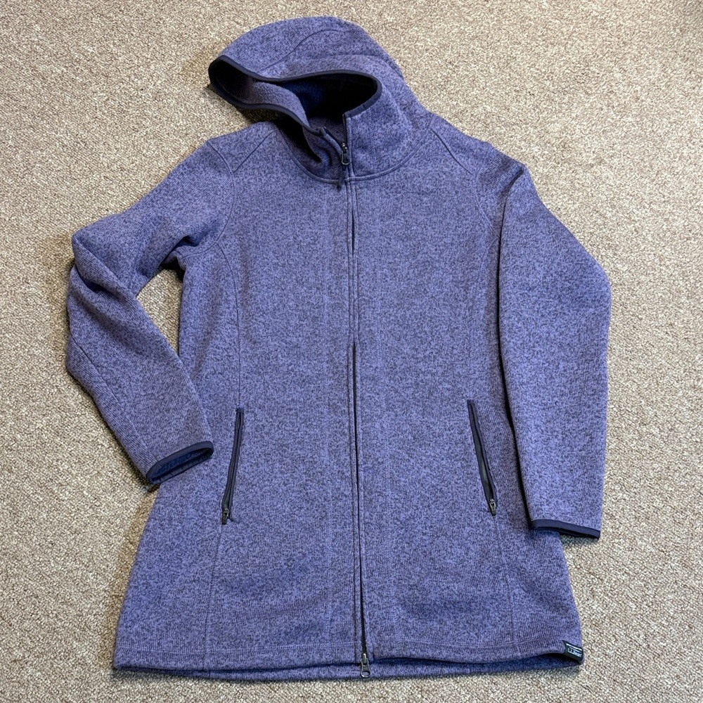 L.L. Bean Women's Fleece Plum/lilac Hooded Sweater Jacket Coat